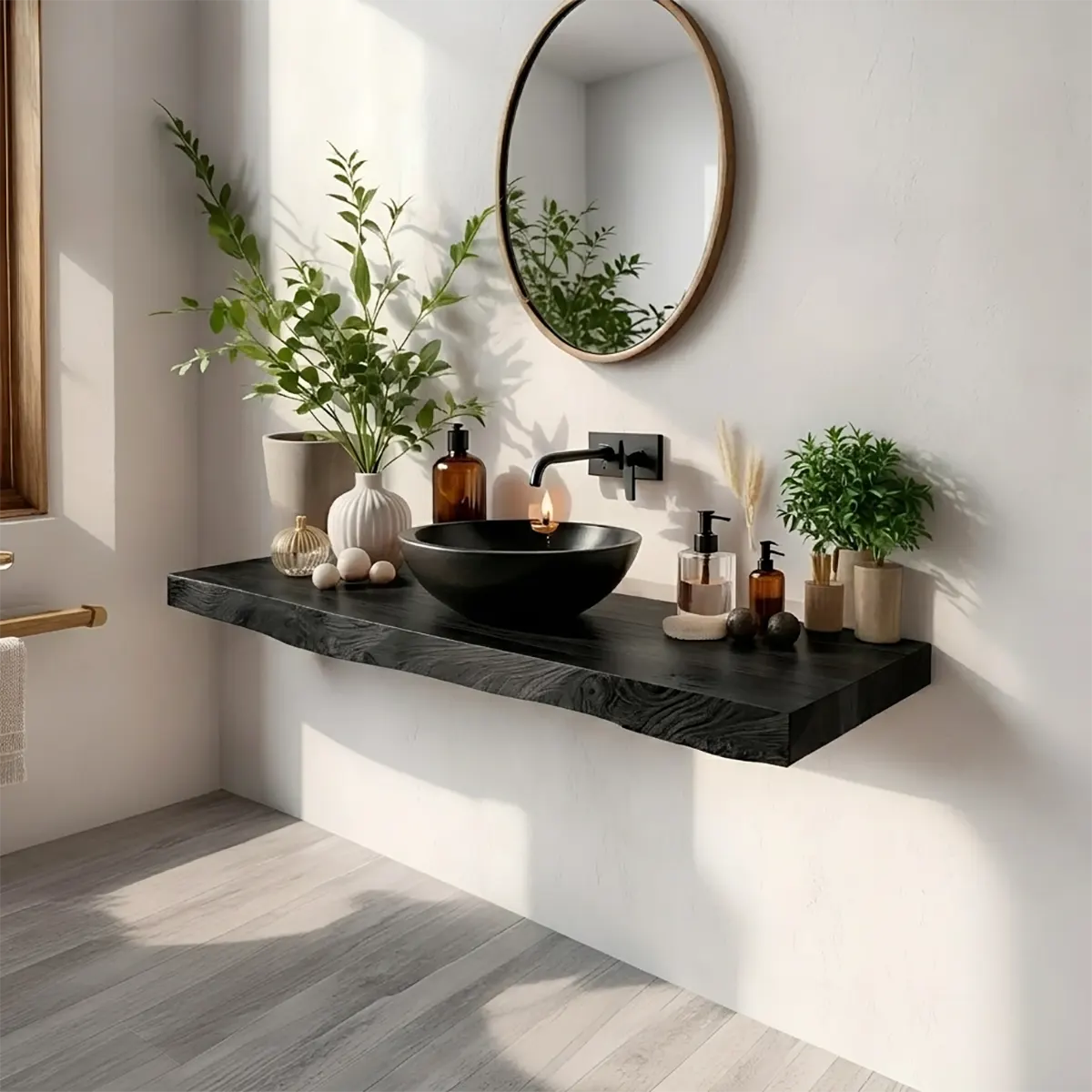 Organic Edge Floating Bathroom Vanity | Thick Wall Mounted Vanity Countertop TT006-5GES4EE