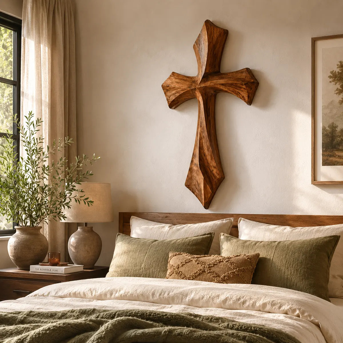 Wooden Cross Wall Art | Hand-Carved Rustic Christian Cross Wall Decor for Living Room, Bedroom & Prayer Room TT006-6650