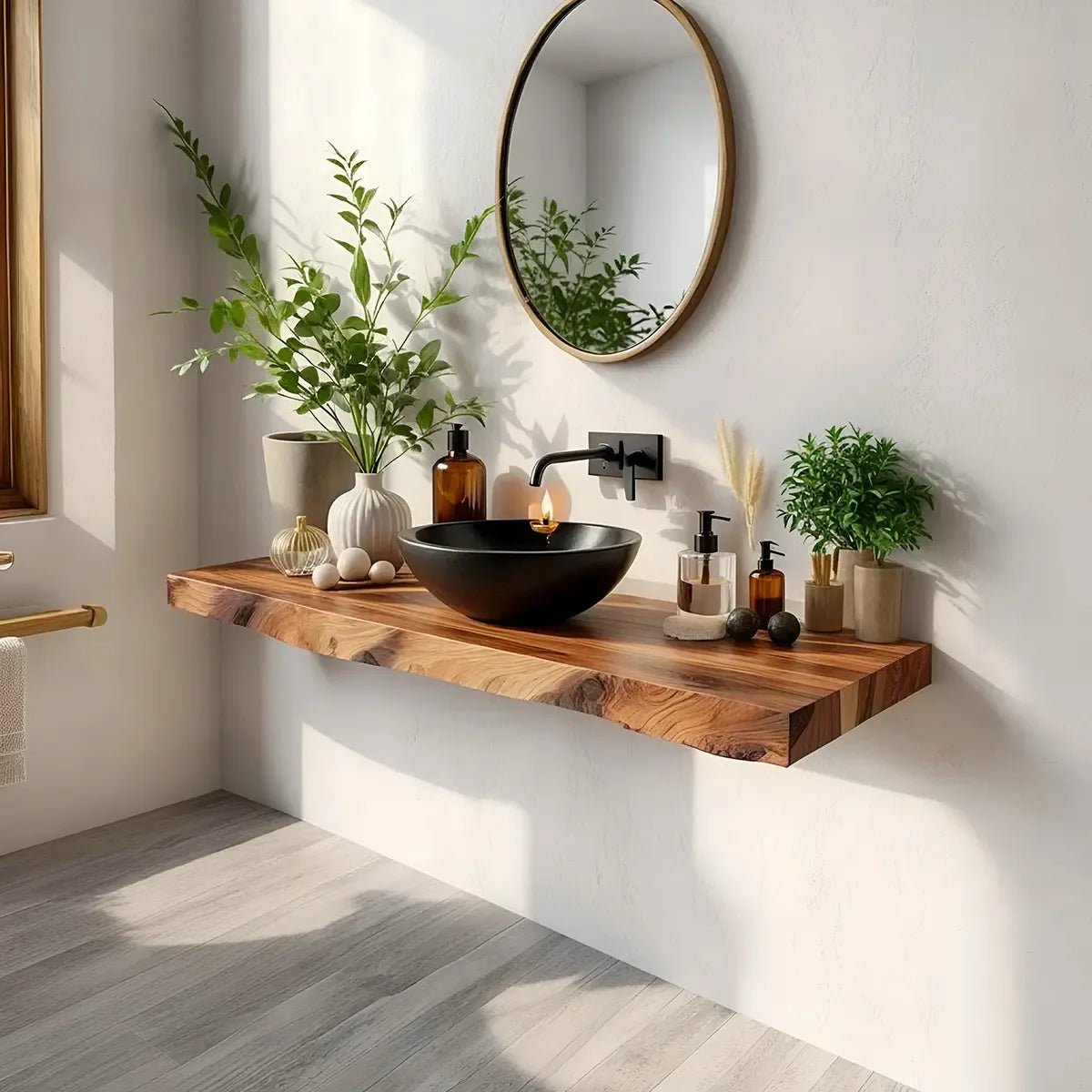 Organic Edge Floating Bathroom Vanity | Thick Wall Mounted Vanity Countertop TT006-5GES4EE