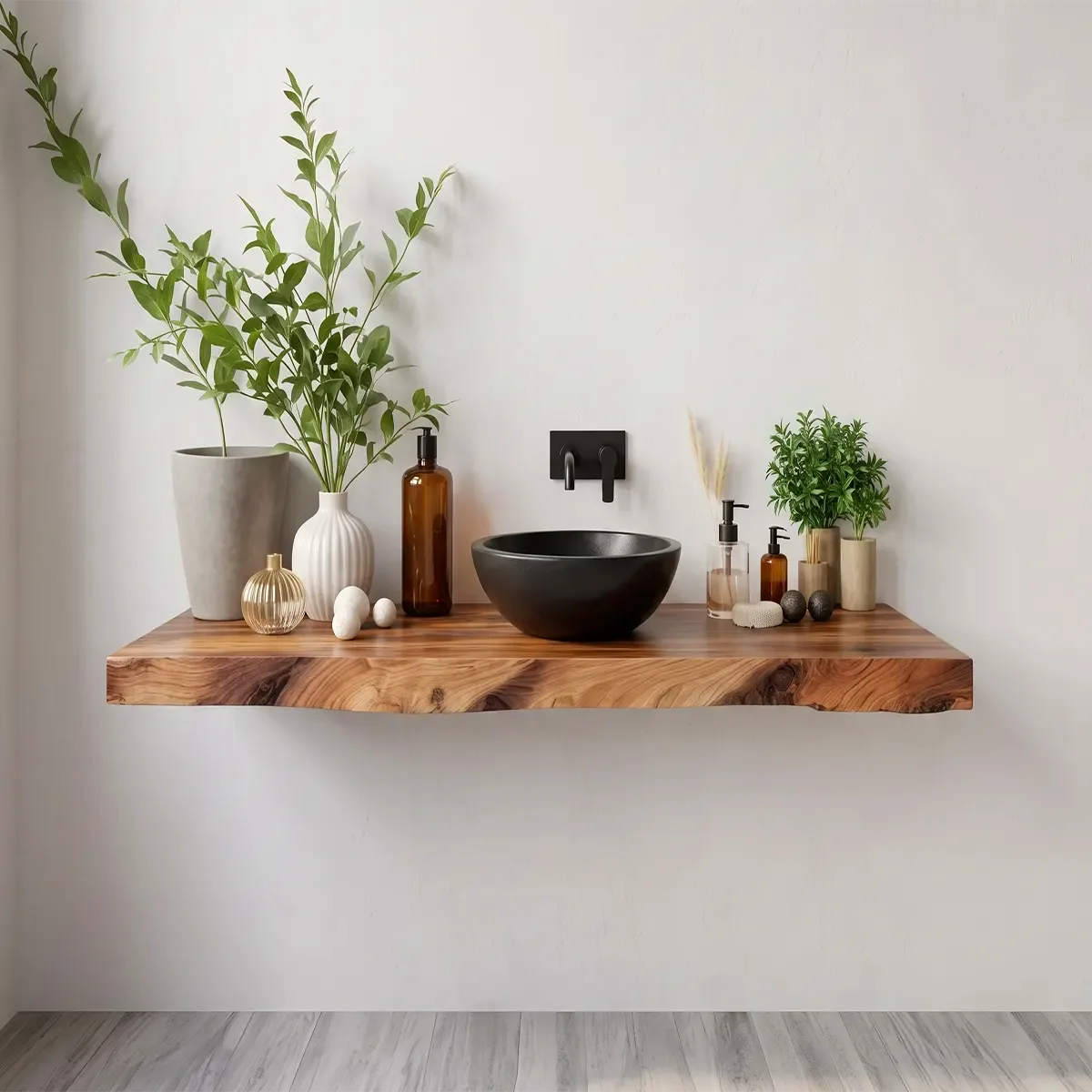 Organic Edge Floating Bathroom Vanity | Thick Wall Mounted Vanity Countertop TT006-5GES4EE