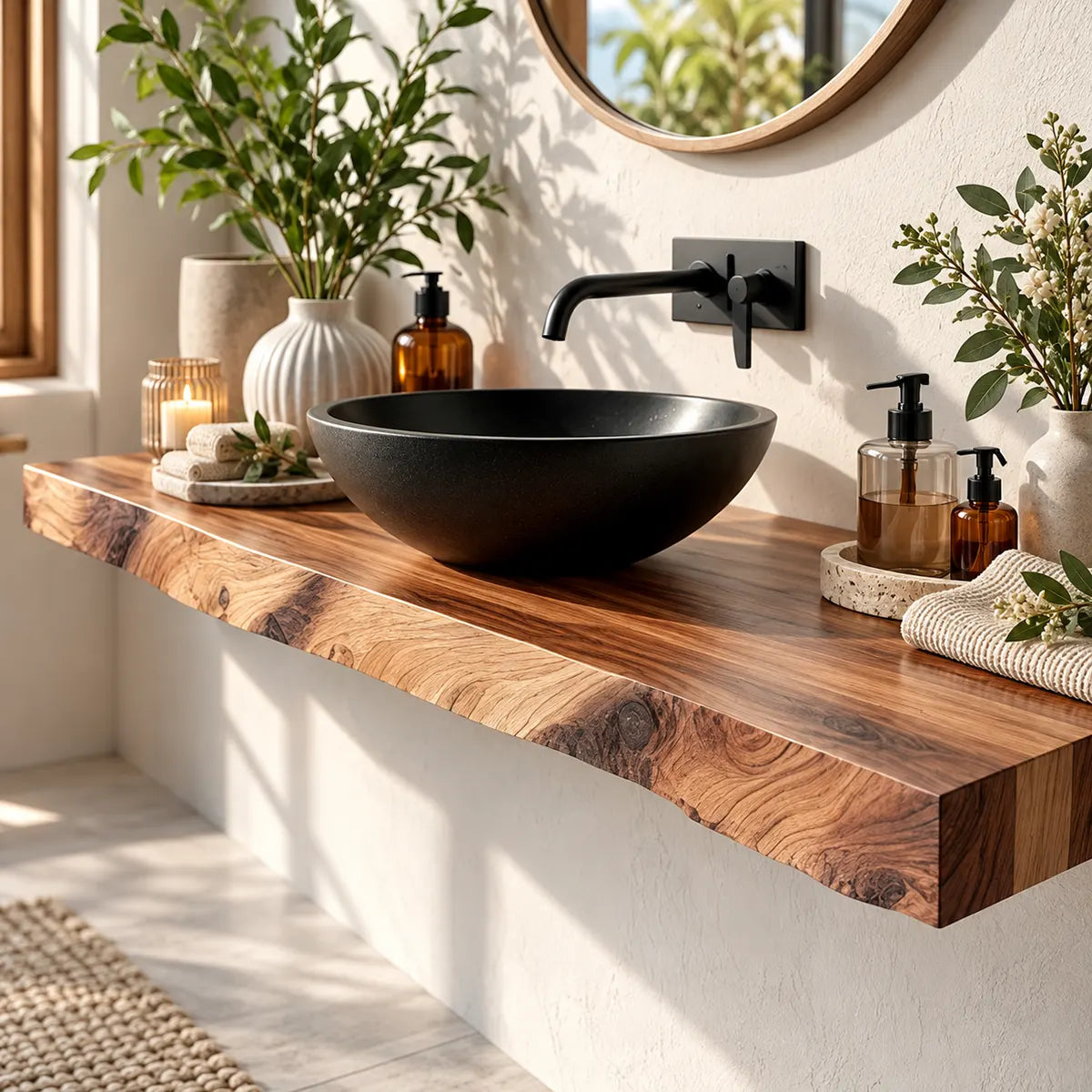 Organic Edge Floating Bathroom Vanity | Thick Wall Mounted Vanity Countertop TT006-5GES4EE