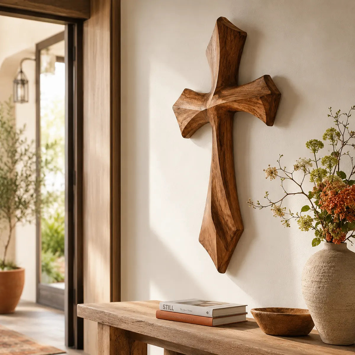 Wooden Cross Wall Art | Hand-Carved Rustic Christian Cross Wall Decor for Living Room, Bedroom & Prayer Room TT006-6650