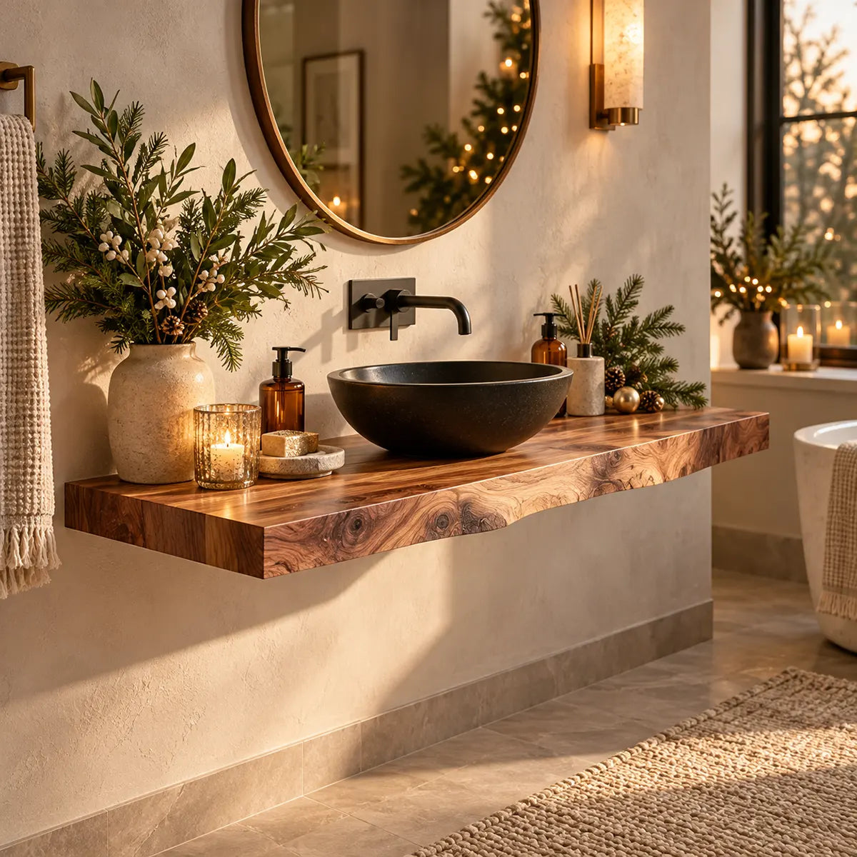 Organic Edge Floating Bathroom Vanity | Thick Wall Mounted Vanity Countertop TT006-5GES4EE
