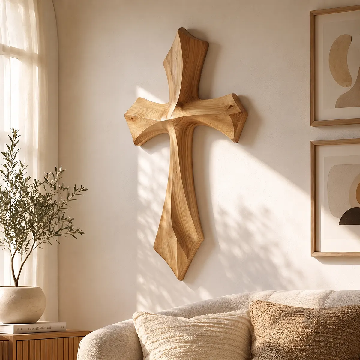Wooden Cross Wall Art | Hand-Carved Rustic Christian Cross Wall Decor for Living Room, Bedroom & Prayer Room TT006-6650