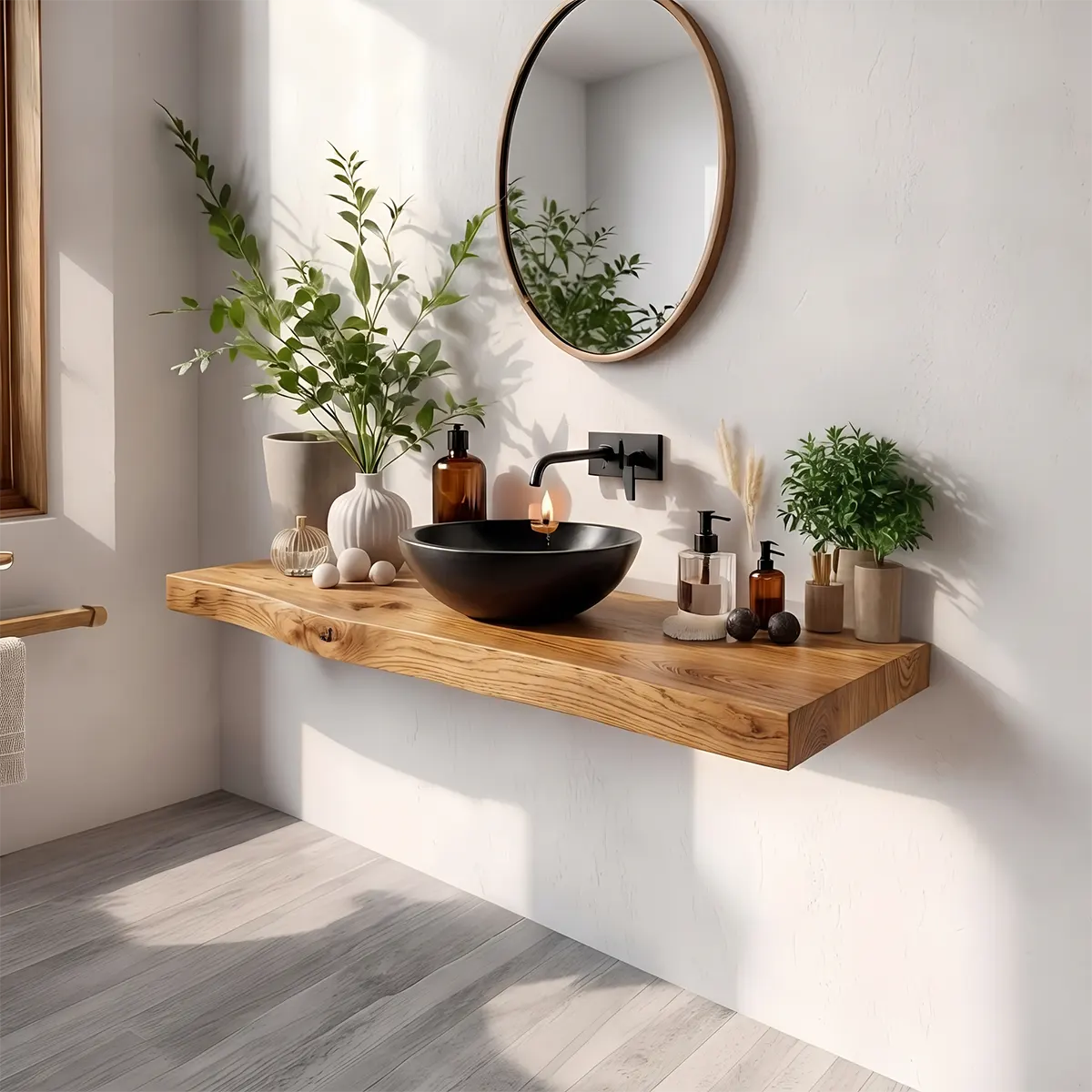 Organic Edge Floating Bathroom Vanity | Thick Wall Mounted Vanity Countertop TT006-5GES4EE