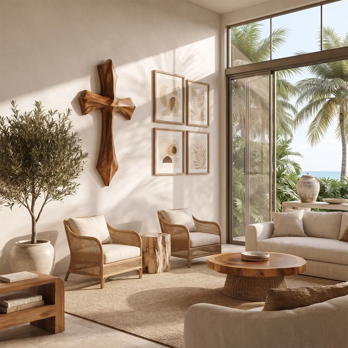 Wooden Cross Wall Art | Hand-Carved Rustic Christian Cross Wall Decor for Living Room, Bedroom & Prayer Room TT006-6650