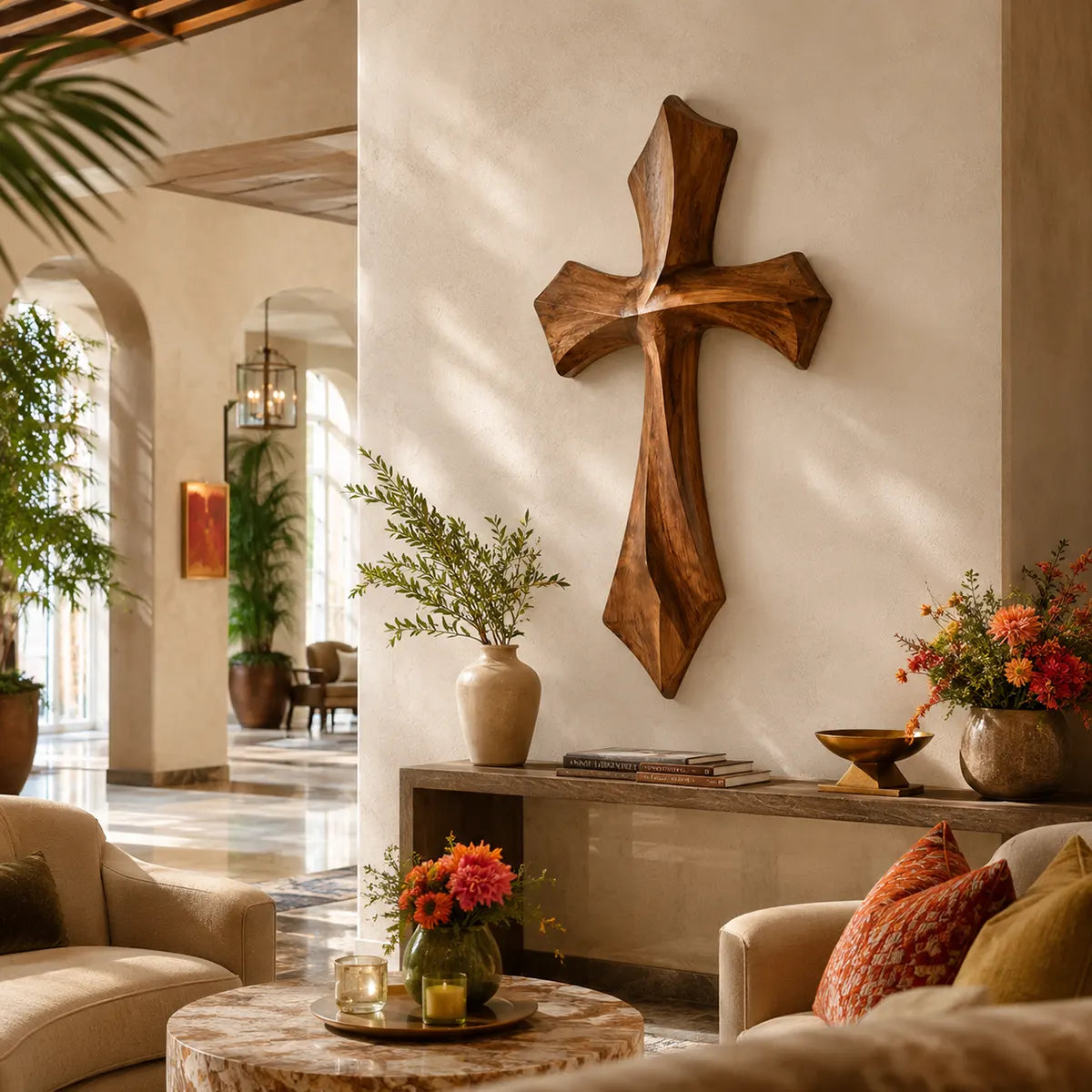 Wooden Cross Wall Art | Hand-Carved Rustic Christian Cross Wall Decor for Living Room, Bedroom & Prayer Room TT006-6650