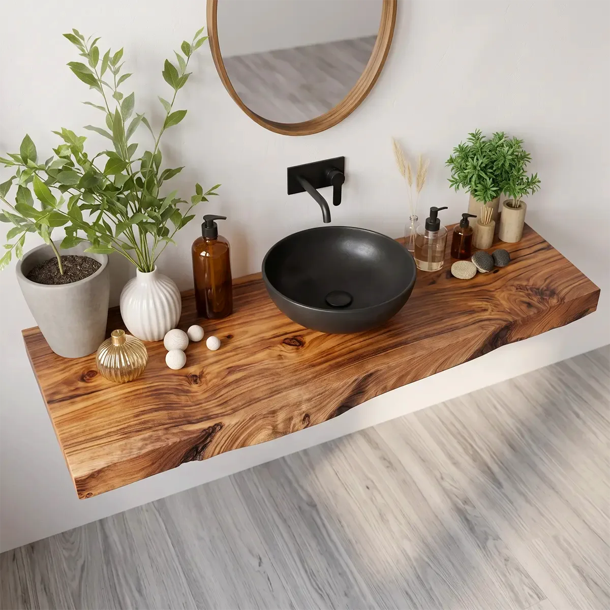 Organic Edge Floating Bathroom Vanity | Thick Wall Mounted Vanity Countertop TT006-5GES4EE