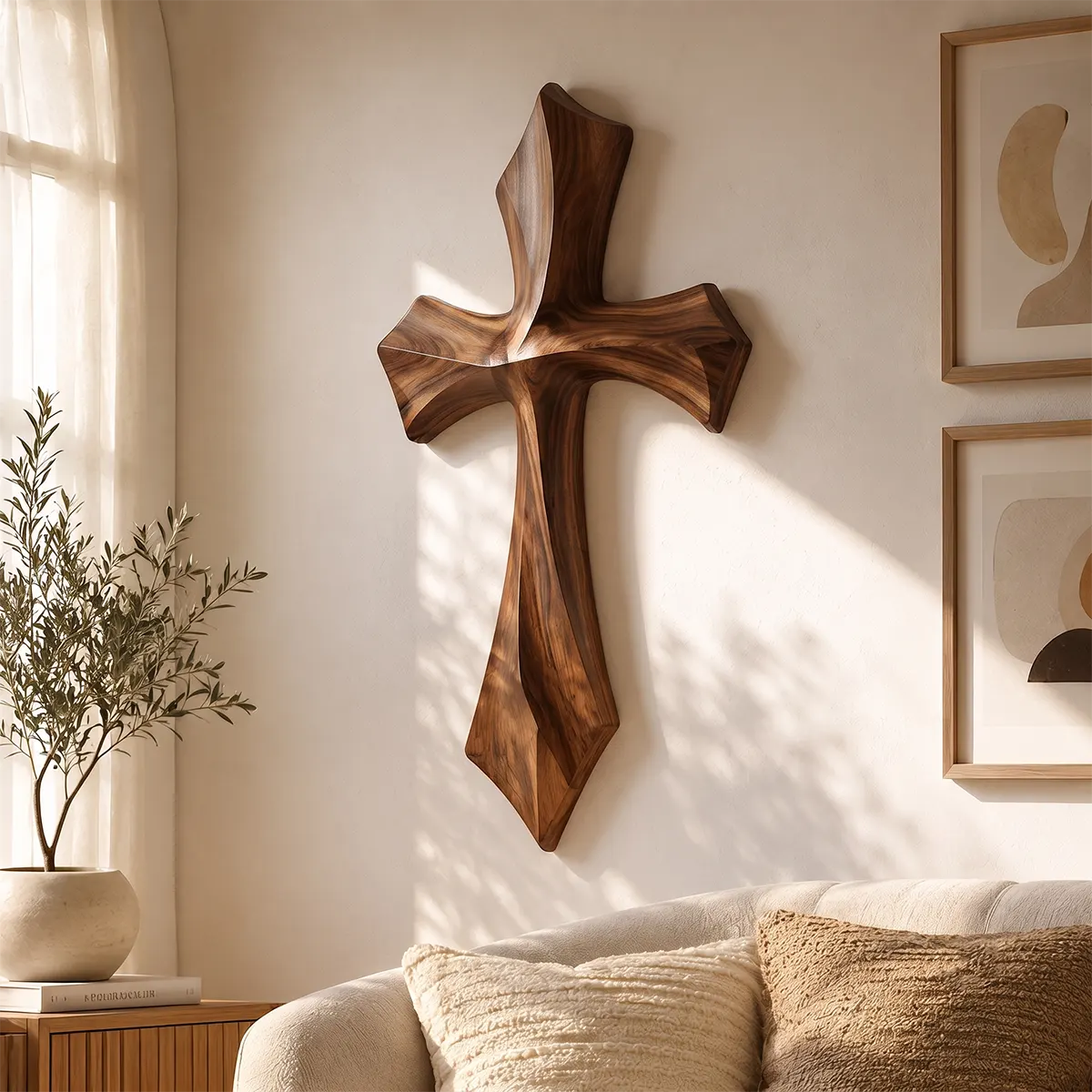 Wooden Cross Wall Art | Hand-Carved Rustic Christian Cross Wall Decor for Living Room, Bedroom & Prayer Room TT006-6650