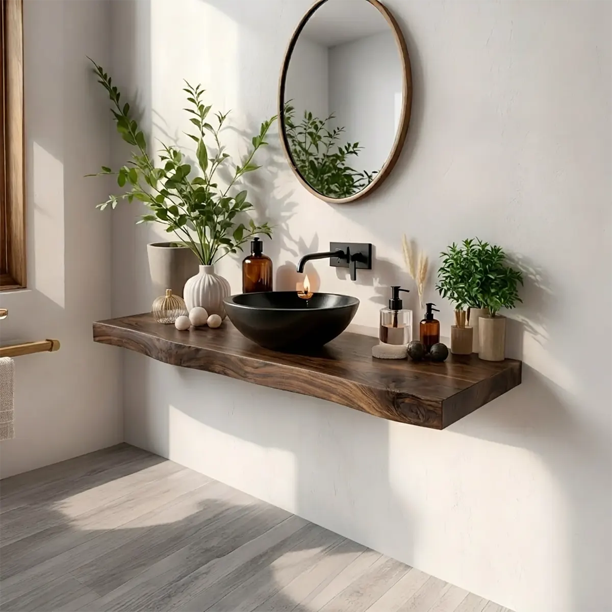 Organic Edge Floating Bathroom Vanity | Thick Wall Mounted Vanity Countertop TT006-5GES4EE