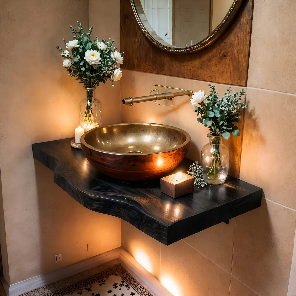 Sculptural Live Edge Floating Bathroom Vanity | Wall Mounted Vanity Countertop TT006-5RTU4WB