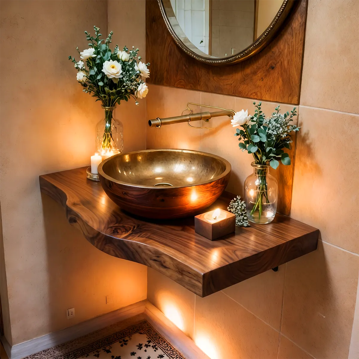 Sculptural Live Edge Floating Bathroom Vanity | Wall Mounted Vanity Countertop TT006-5RTU4WB