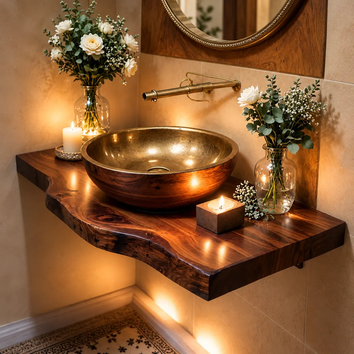Sculptural Live Edge Floating Bathroom Vanity | Wall Mounted Vanity Countertop TT006-5RTU4WB