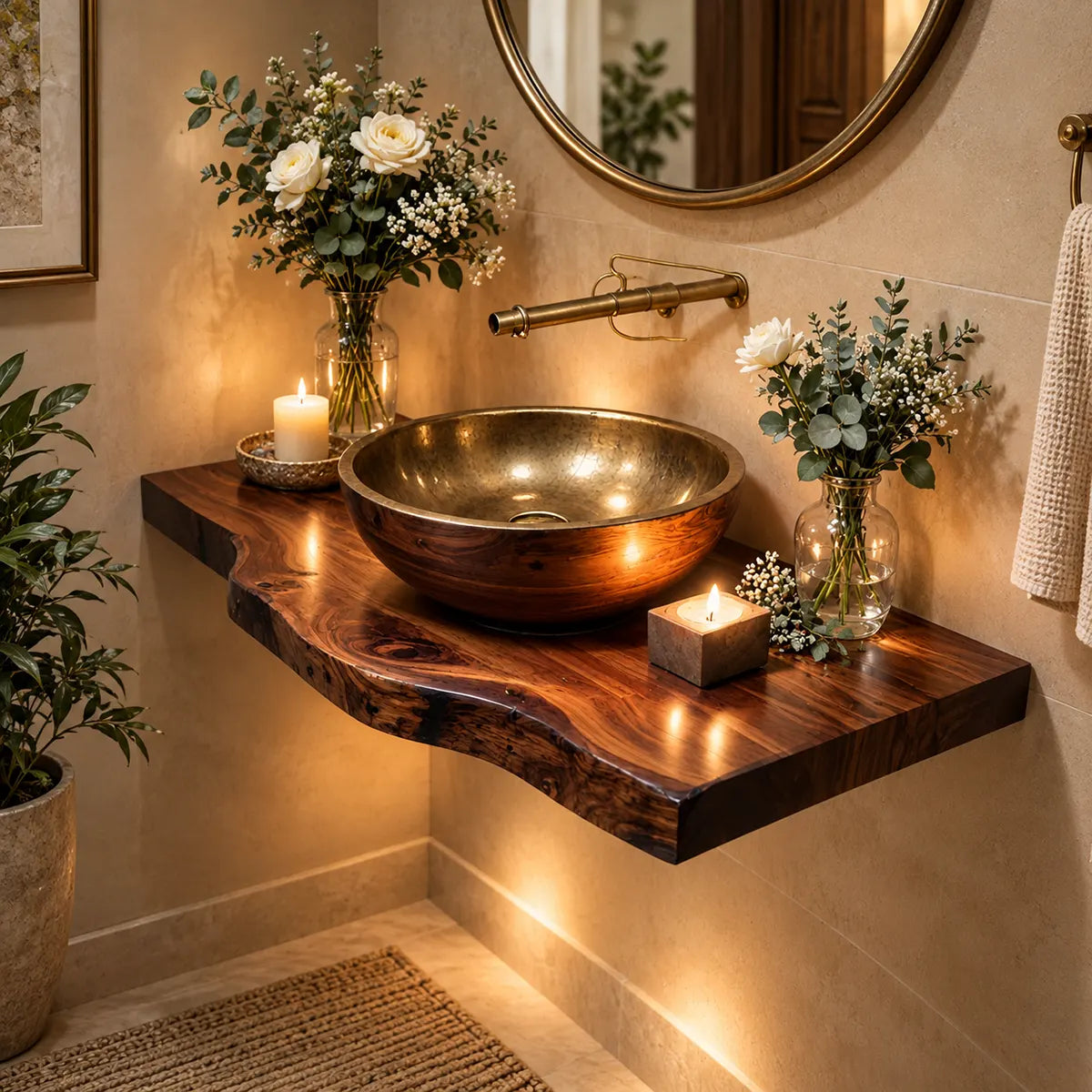 Sculptural Live Edge Floating Bathroom Vanity | Wall Mounted Vanity Countertop TT006-5RTU4WB