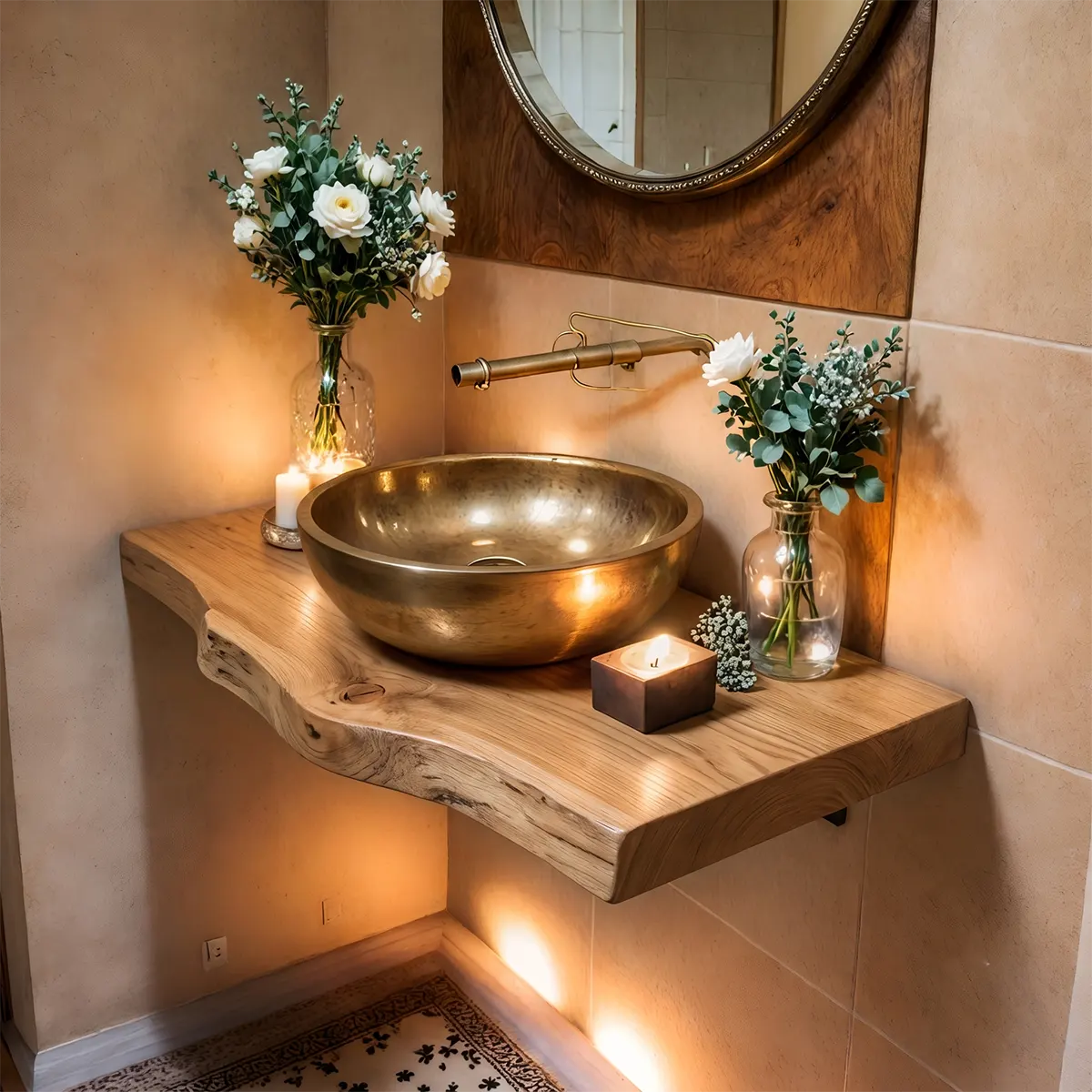 Sculptural Live Edge Floating Bathroom Vanity | Wall Mounted Vanity Countertop TT006-5RTU4WB