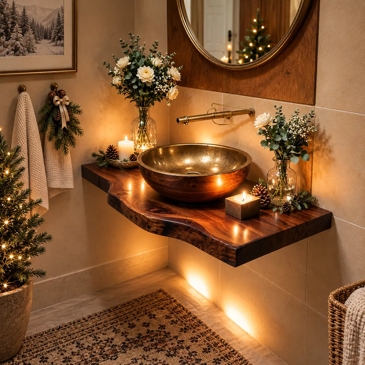 Sculptural Live Edge Floating Bathroom Vanity | Wall Mounted Vanity Countertop TT006-5RTU4WB