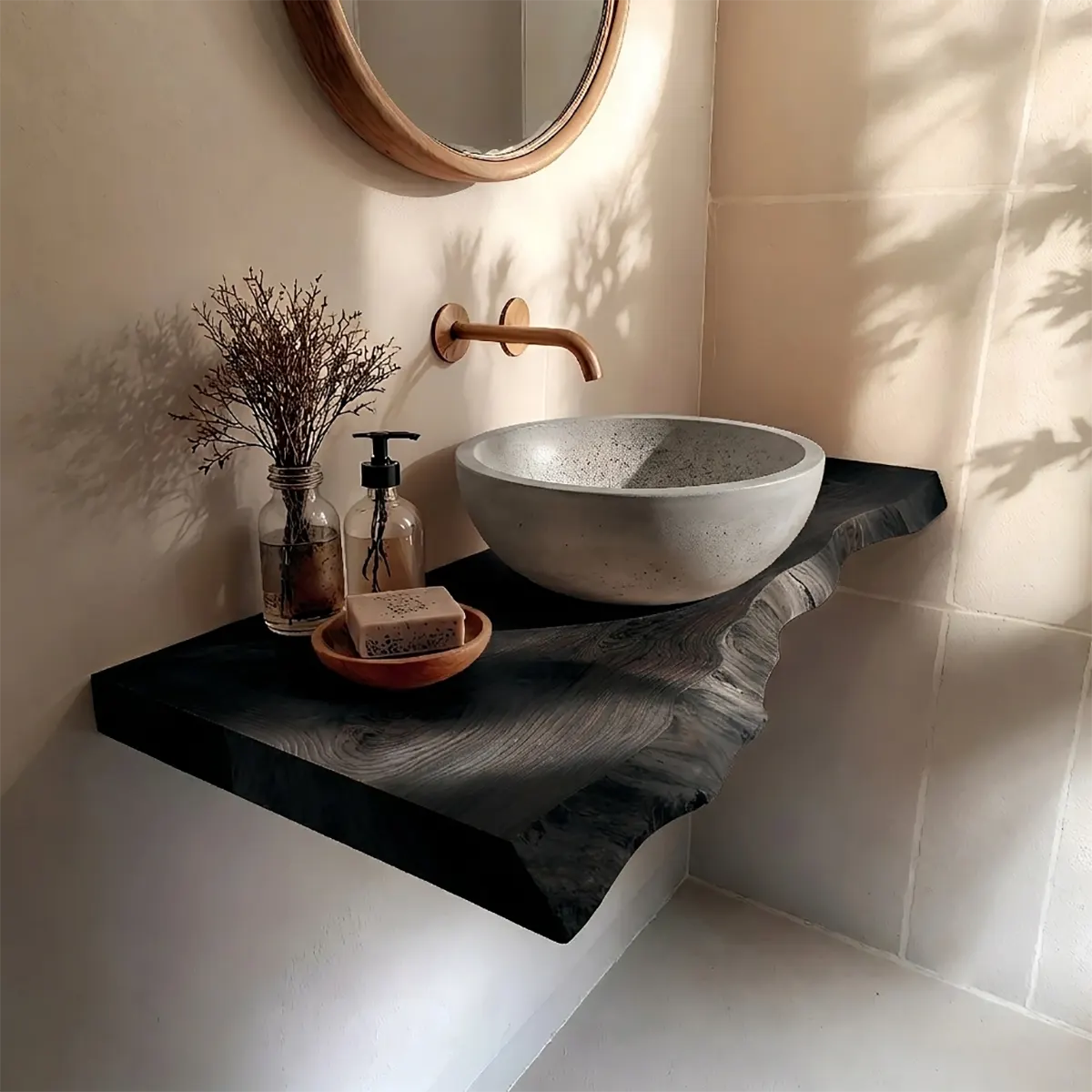 Asymmetrical Live Edge Floating Bathroom Vanity | Wall Mounted Vanity Countertop TT006-8BAA3EK