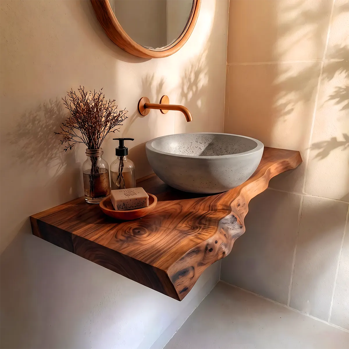 Asymmetrical Live Edge Floating Bathroom Vanity | Wall Mounted Vanity Countertop TT006-8BAA3EK