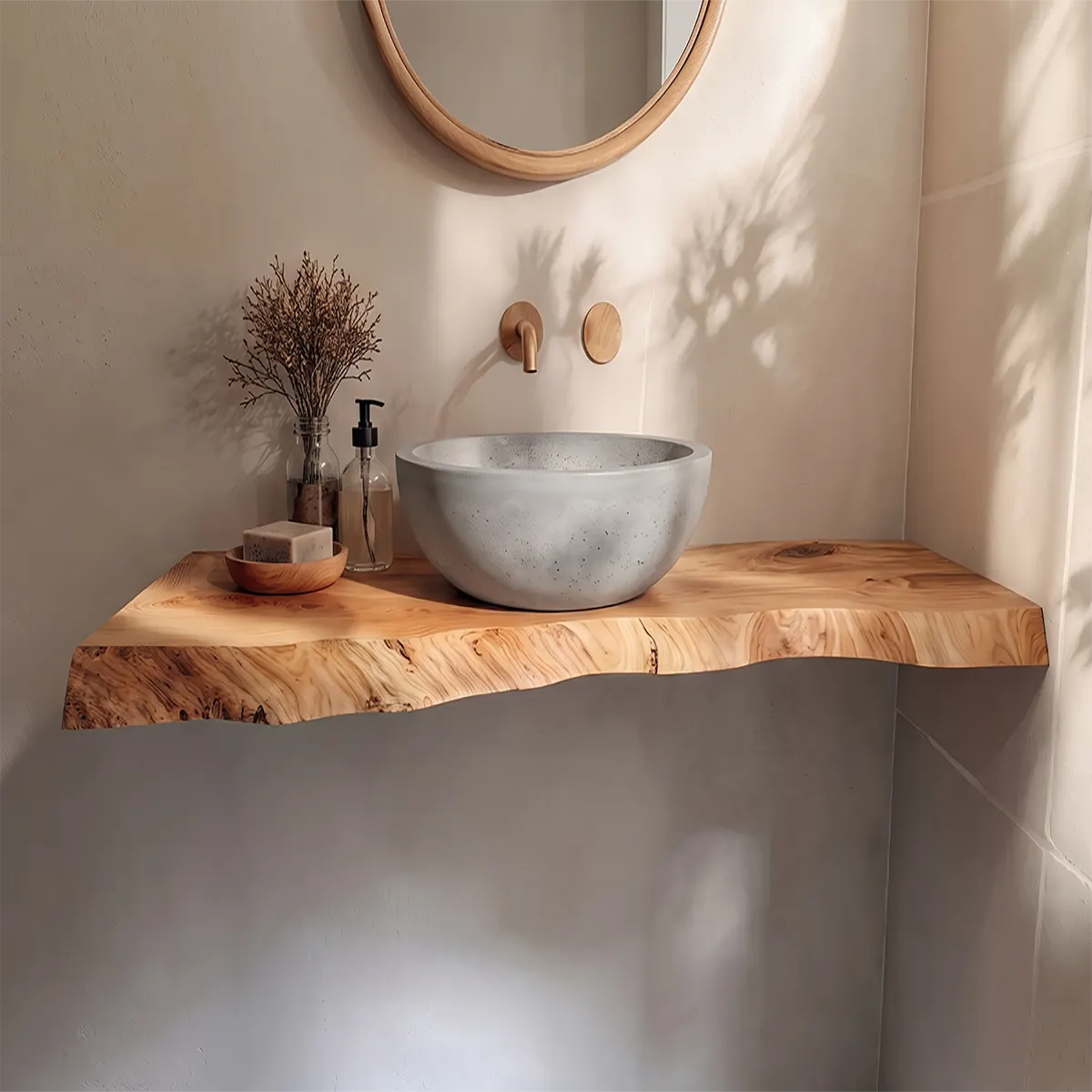Asymmetrical Live Edge Floating Bathroom Vanity | Wall Mounted Vanity Countertop TT006-8BAA3EK