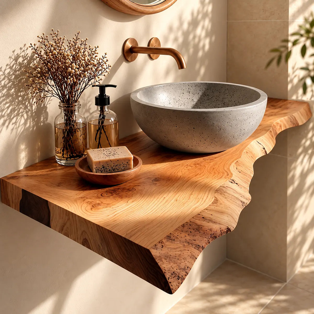 Asymmetrical Live Edge Floating Bathroom Vanity | Wall Mounted Vanity Countertop TT006-8BAA3EK