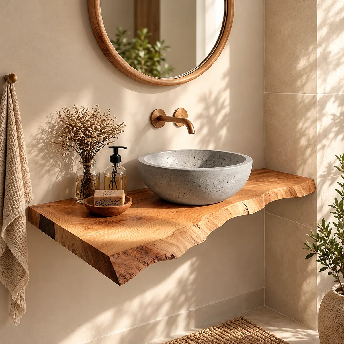 Asymmetrical Live Edge Floating Bathroom Vanity | Wall Mounted Vanity Countertop TT006-8BAA3EK
