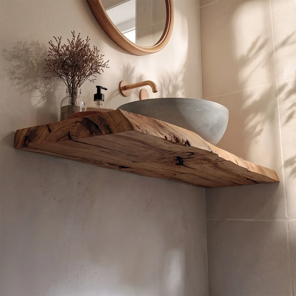 Asymmetrical Live Edge Floating Bathroom Vanity | Wall Mounted Vanity Countertop TT006-8BAA3EK