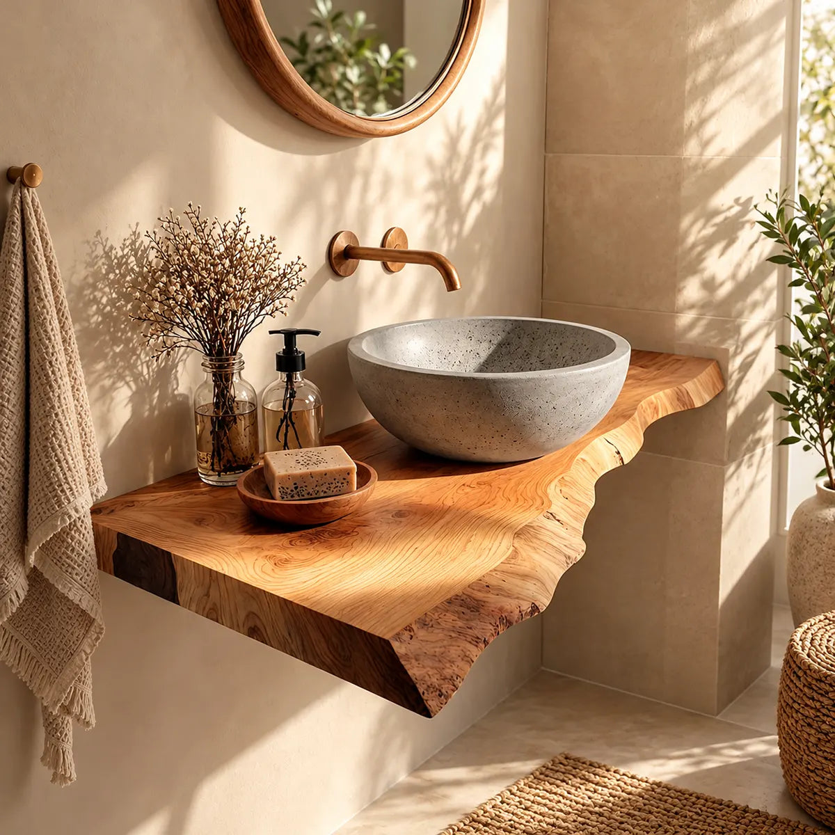 Asymmetrical Live Edge Floating Bathroom Vanity | Wall Mounted Vanity Countertop TT006-8BAA3EK