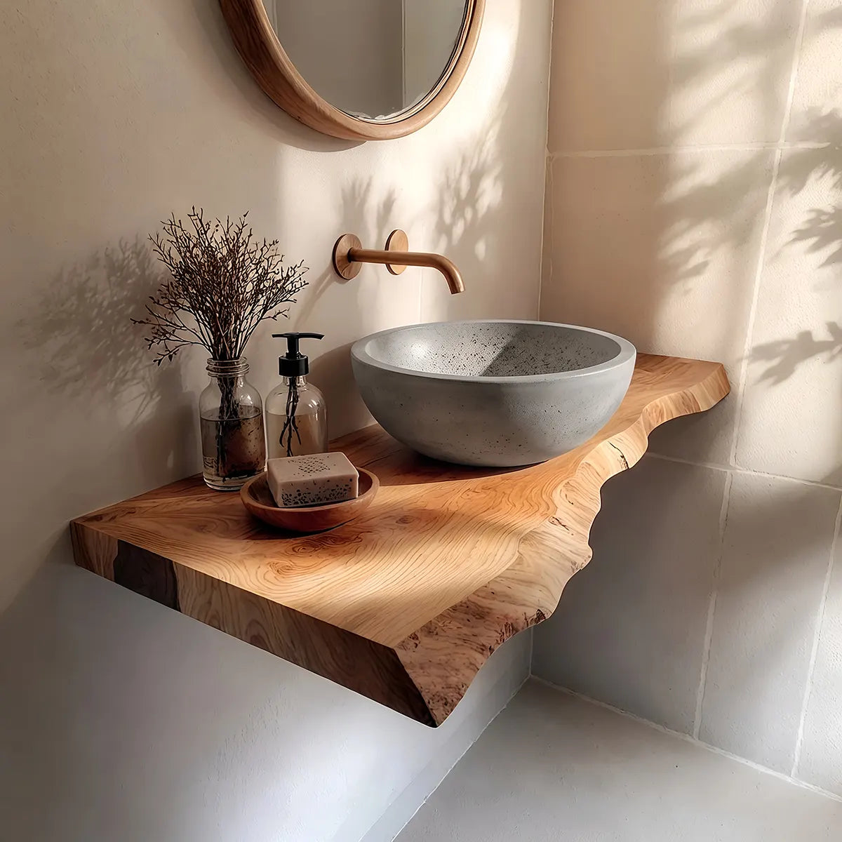 Asymmetrical Live Edge Floating Bathroom Vanity | Wall Mounted Vanity Countertop TT006-8BAA3EK
