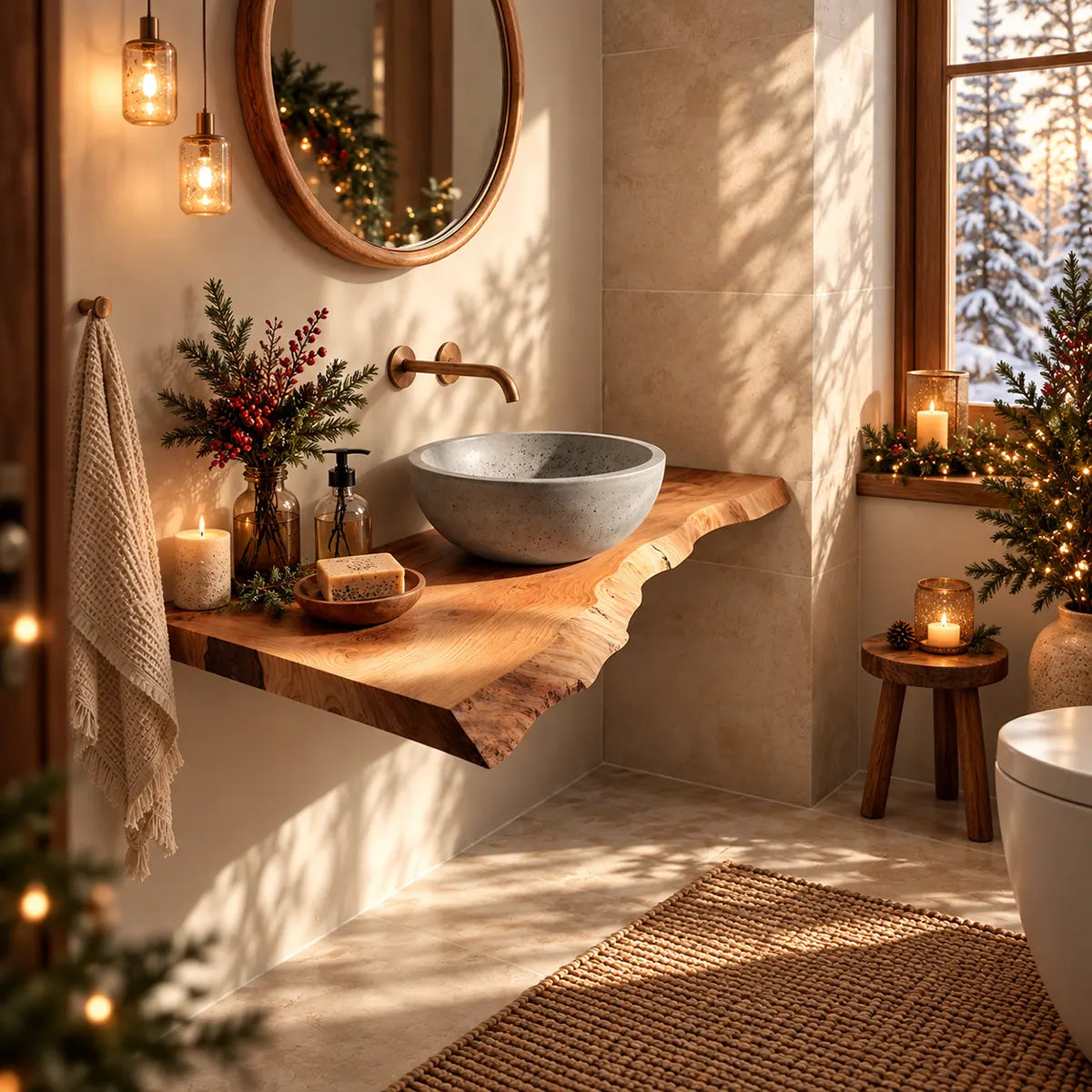 Asymmetrical Live Edge Floating Bathroom Vanity | Wall Mounted Vanity Countertop TT006-8BAA3EK