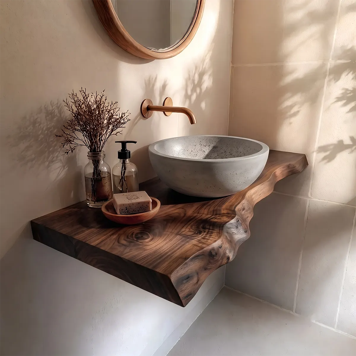 Asymmetrical Live Edge Floating Bathroom Vanity | Wall Mounted Vanity Countertop TT006-8BAA3EK