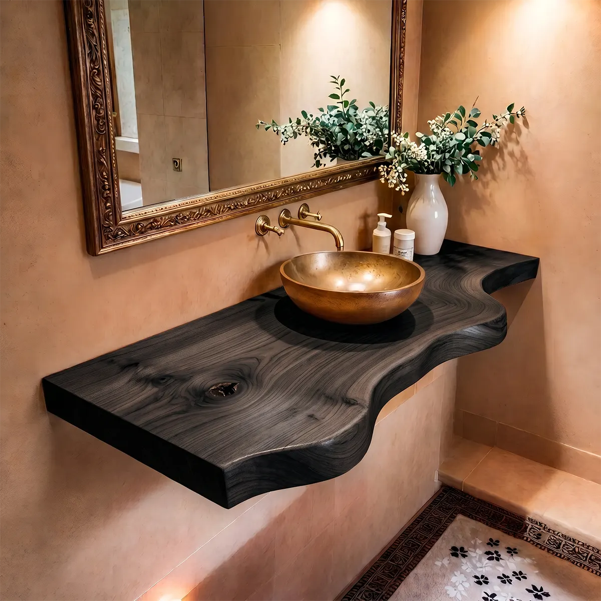 Sculptural Wave Edge Floating Bathroom Vanity | Wall Mounted Vanity Countertop TT006-7XPU4FZ