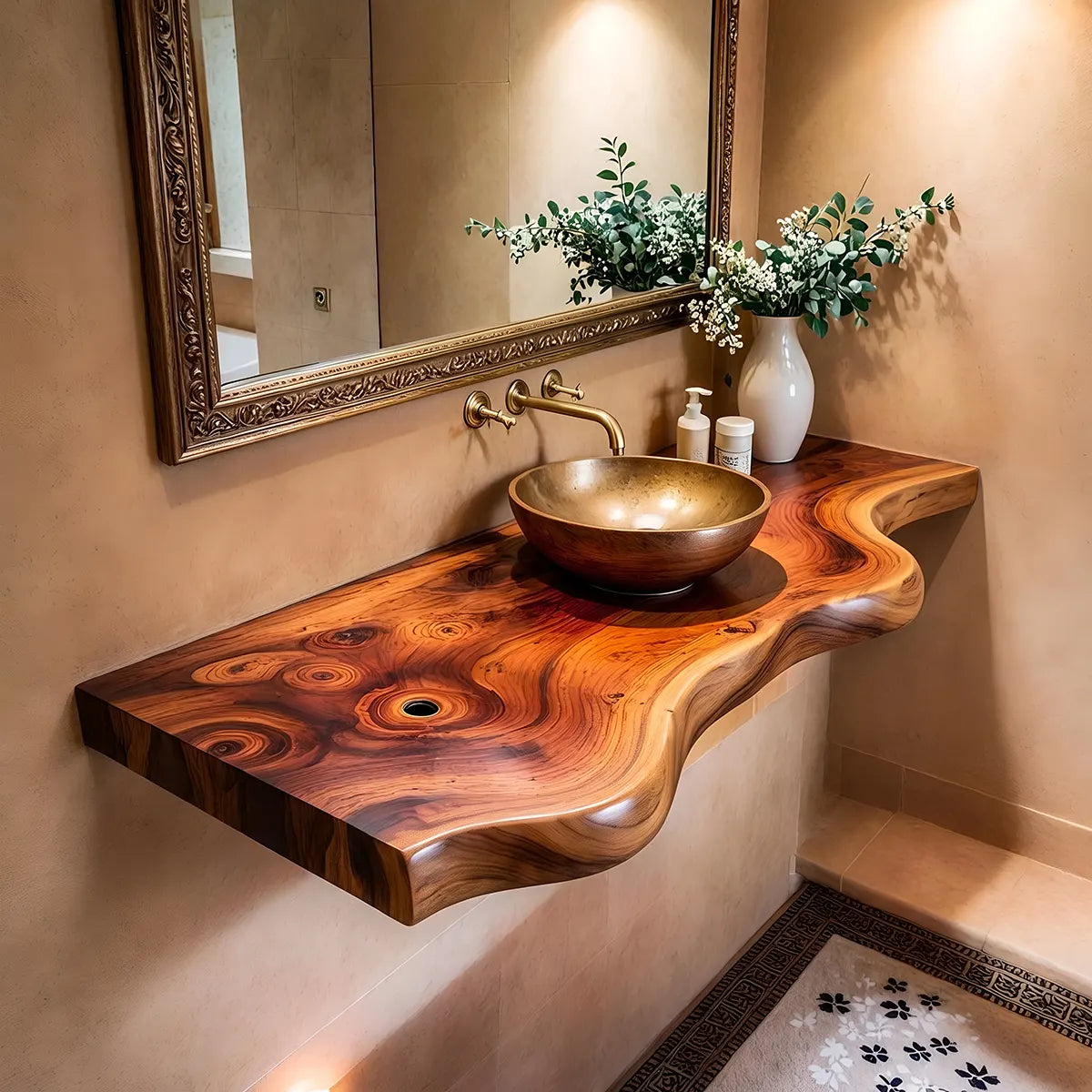 Sculptural Wave Edge Floating Bathroom Vanity | Wall Mounted Vanity Countertop TT006-7XPU4FZ