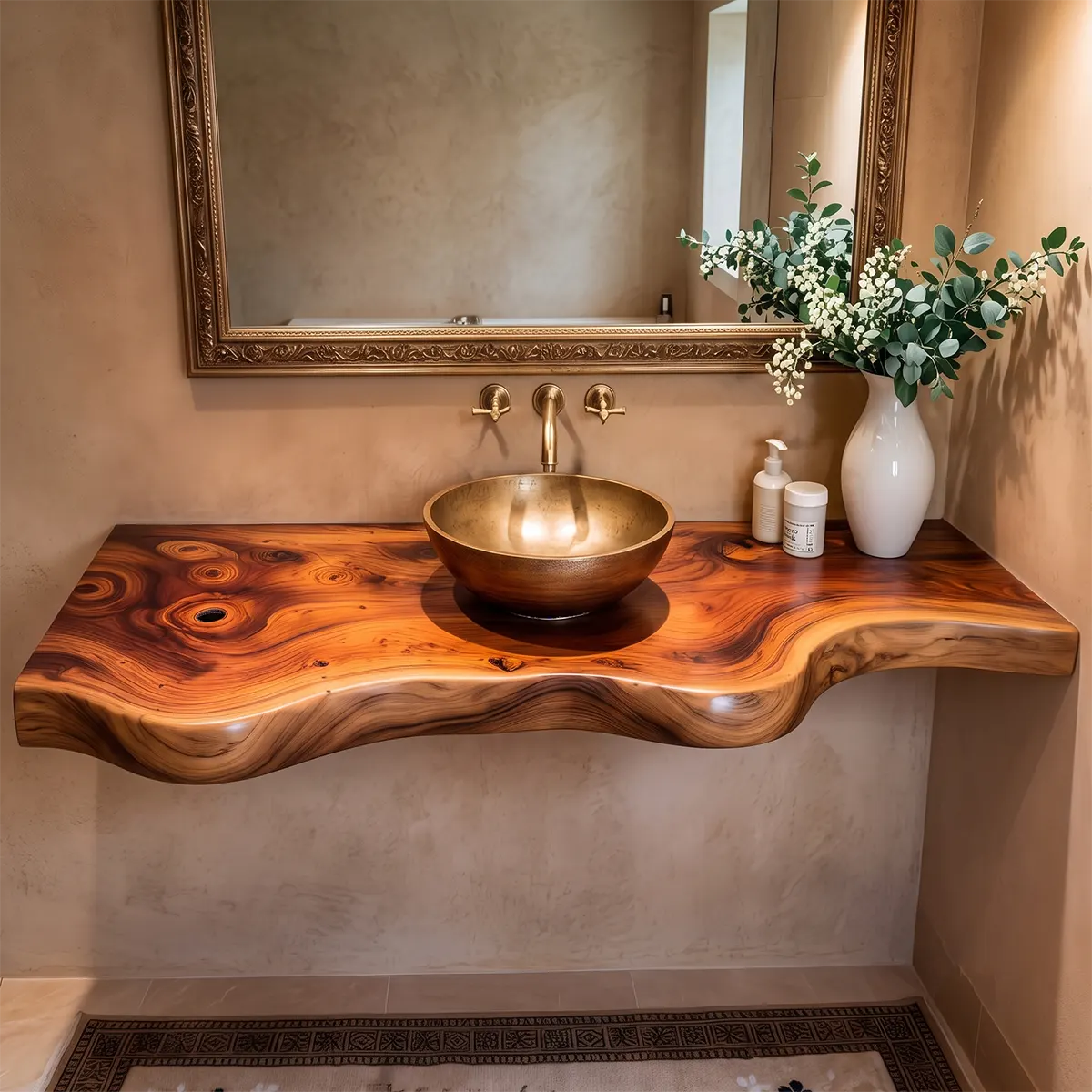 Sculptural Wave Edge Floating Bathroom Vanity | Wall Mounted Vanity Countertop TT006-7XPU4FZ