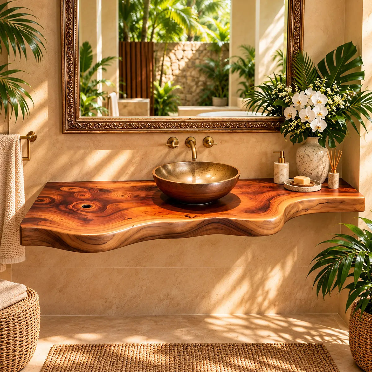 Sculptural Wave Edge Floating Bathroom Vanity | Wall Mounted Vanity Countertop TT006-7XPU4FZ