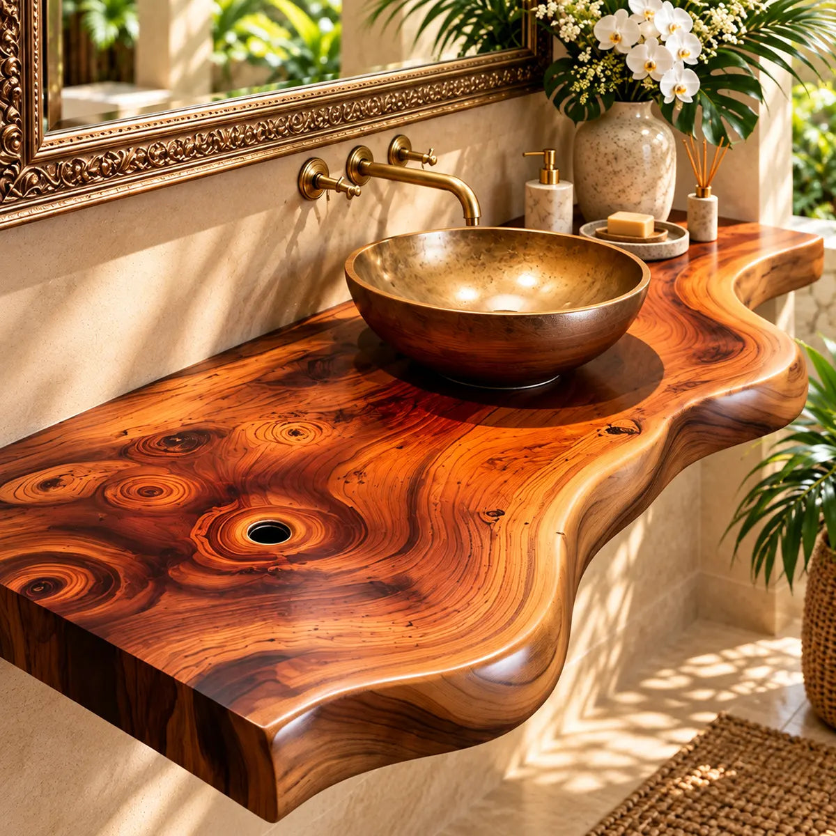 Sculptural Wave Edge Floating Bathroom Vanity | Wall Mounted Vanity Countertop TT006-7XPU4FZ