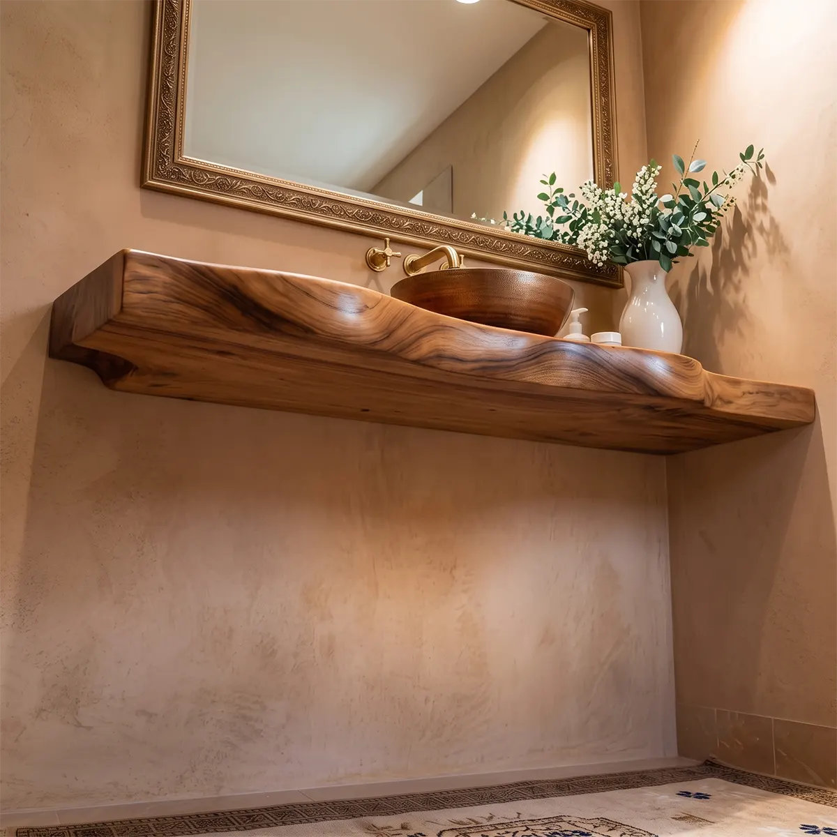 Sculptural Wave Edge Floating Bathroom Vanity | Wall Mounted Vanity Countertop TT006-7XPU4FZ
