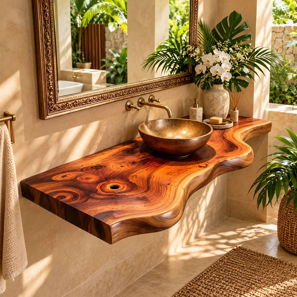 Sculptural Wave Edge Floating Bathroom Vanity | Wall Mounted Vanity Countertop TT006-7XPU4FZ
