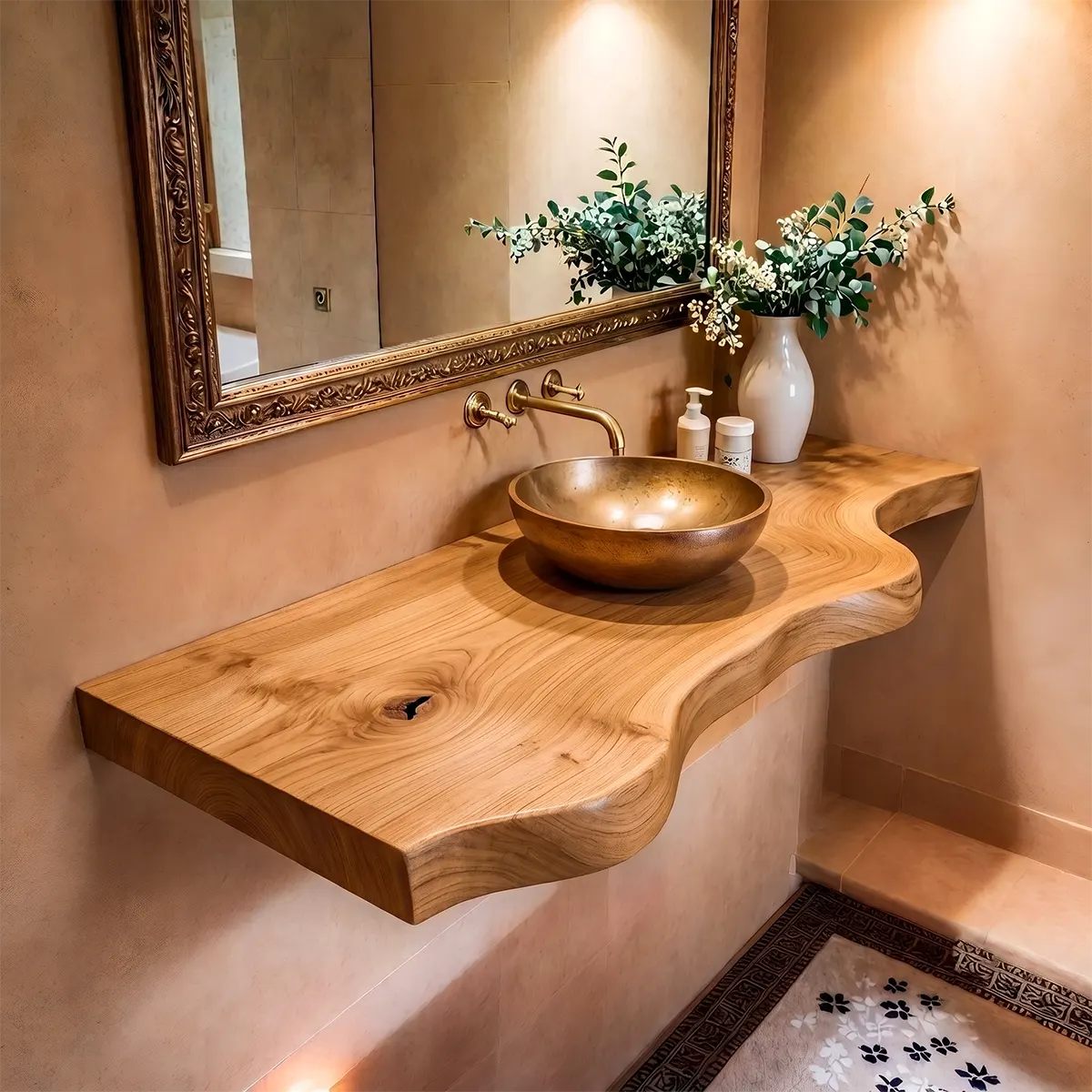 Sculptural Wave Edge Floating Bathroom Vanity | Wall Mounted Vanity Countertop TT006-7XPU4FZ