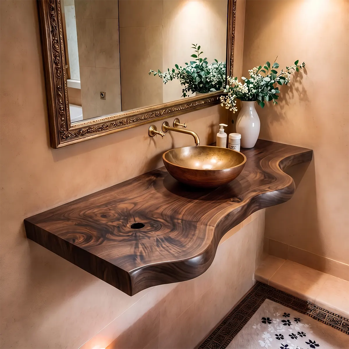 Sculptural Wave Edge Floating Bathroom Vanity | Wall Mounted Vanity Countertop TT006-7XPU4FZ