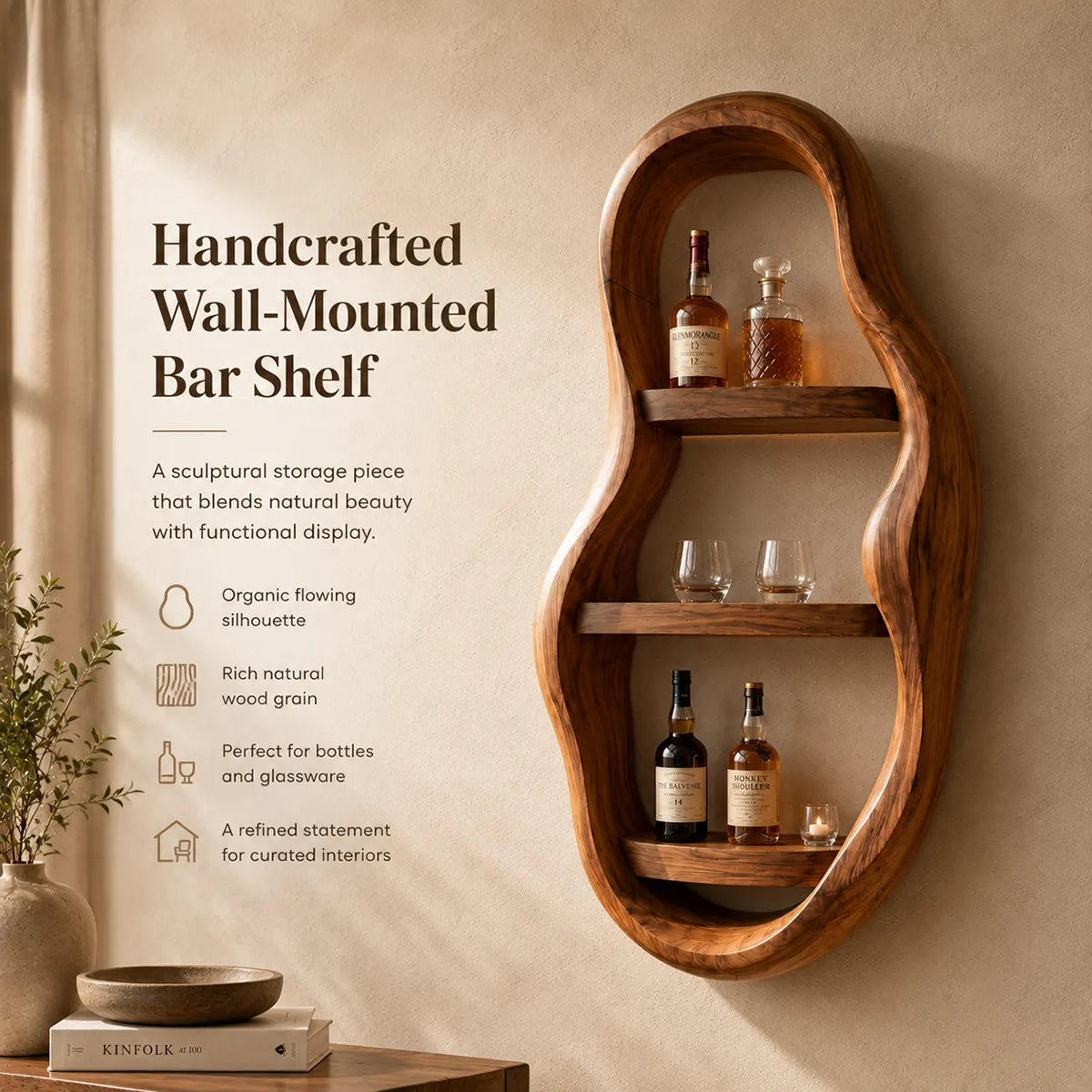 Vertical Organic Solid Wood Wall Wine Holder for Home Bars, Dining Rooms TT006-1344
