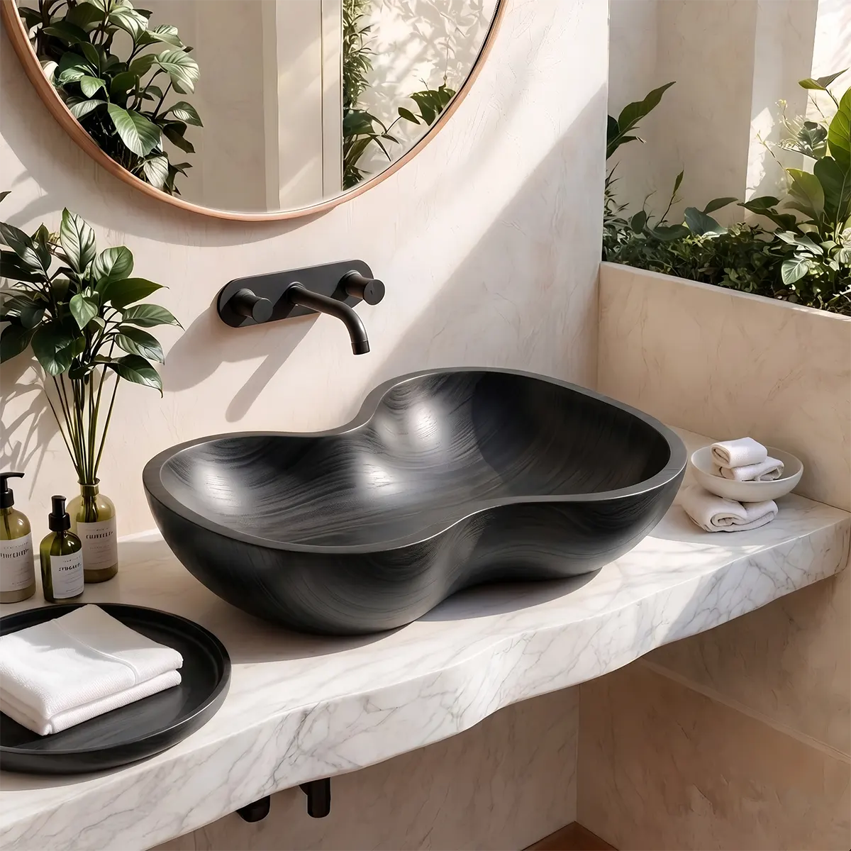 Sculptural Organic Vessel Sink | Asymmetrical Countertop Bathroom Basin TT006-3LAF7NP