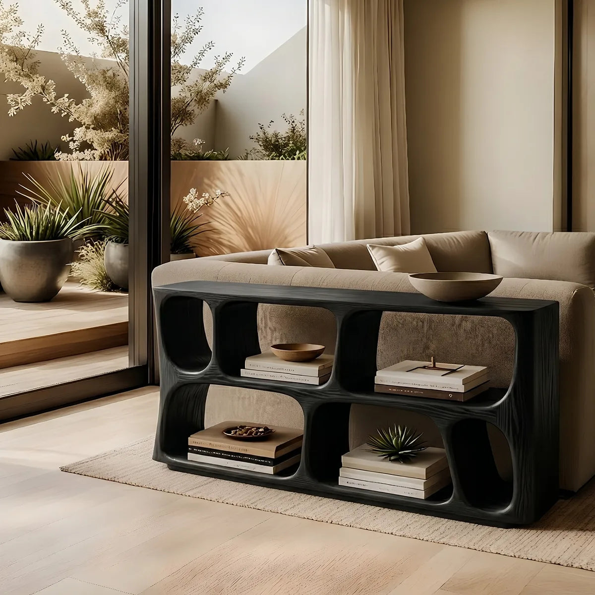 Wood Sofa Table, Console Table Behind Sofa, Organic Modern Storage Console Table HL020-5681