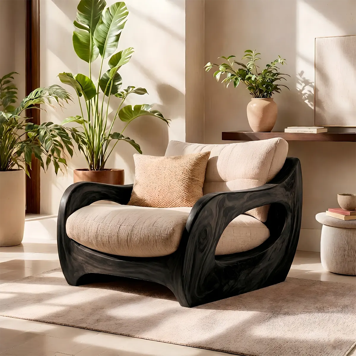 Organic Wood Lounge Chair, Sculptural Accent Chair, Luxury Modern Armchair TT006-7480