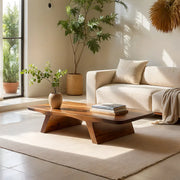 Solid Wood Live Edge Coffee Table with Sculptural Tapered Base