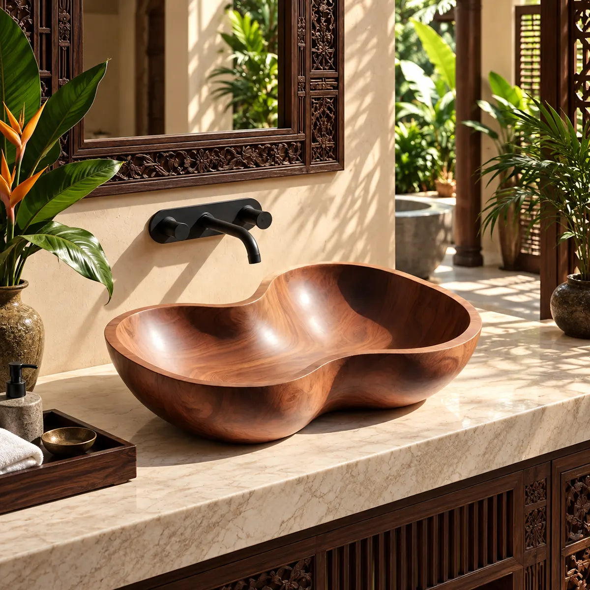 Sculptural Organic Vessel Sink | Asymmetrical Countertop Bathroom Basin TT006-3LAF7NP