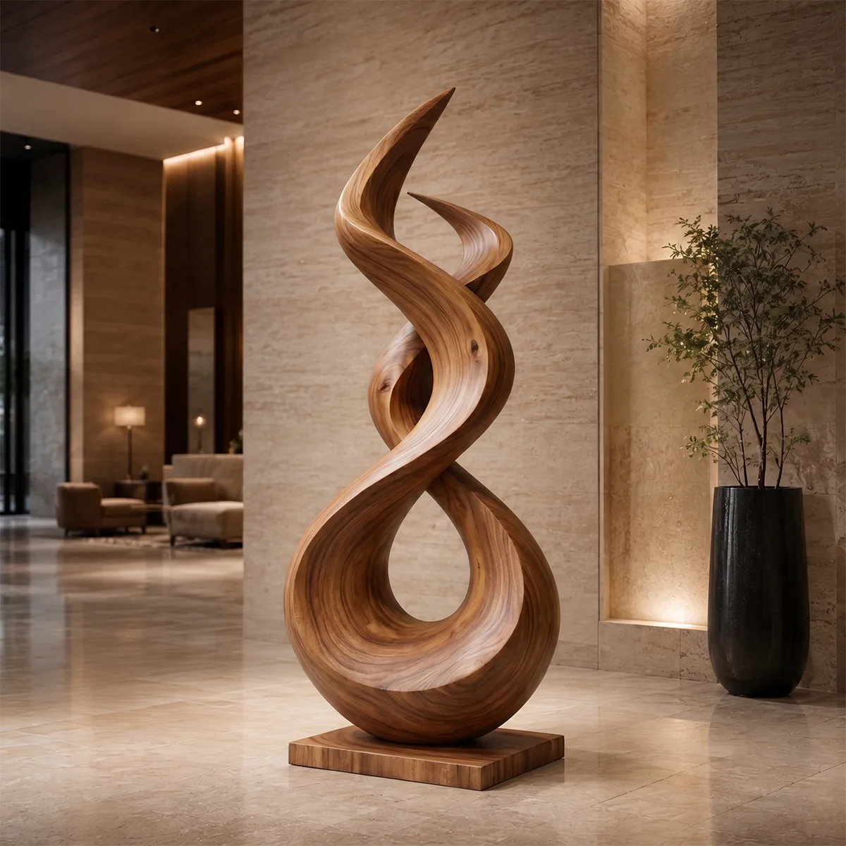 Handcrafted Solid Wood Abstract Floor Sculpture – Sculptural Organic Statement Art TT006-9830