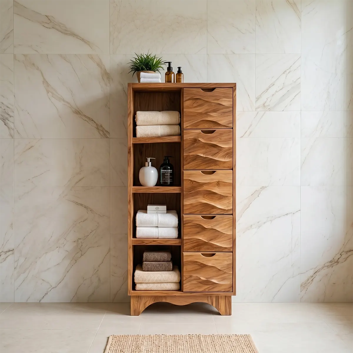 Solid Wood Bathroom Storage Cabinet with Drawers