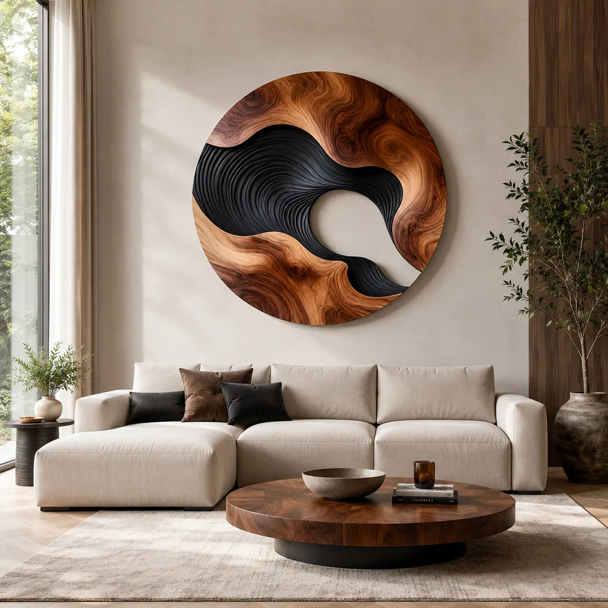 Abstract Wave Wood Wall Art | Large Round Modern Wooden Wall Sculpture TT006-6950