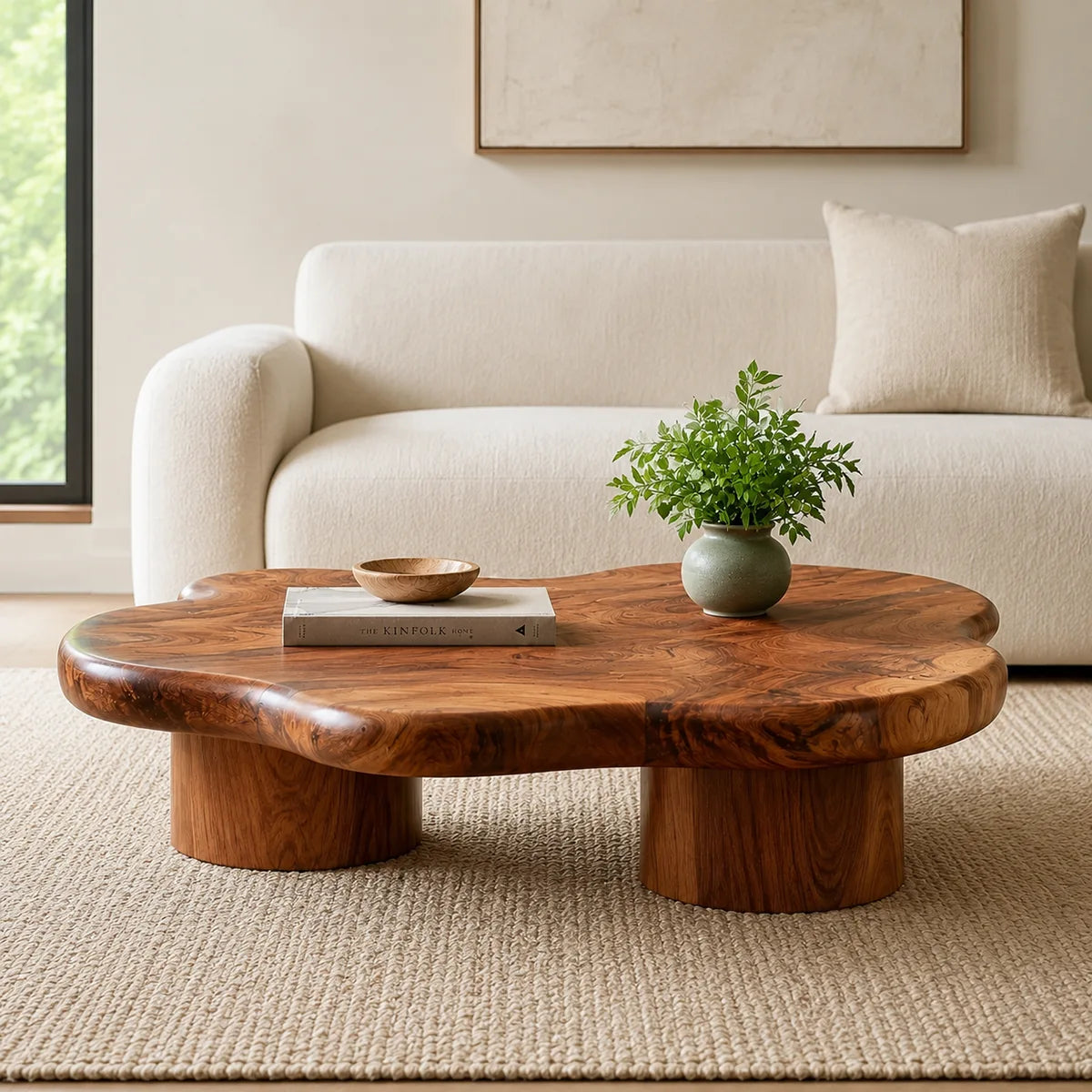 Organic Solid Wood Coffee Table | Freeform Hardwood Coffee Table with Sculptural Pedestal Base TT006-7051