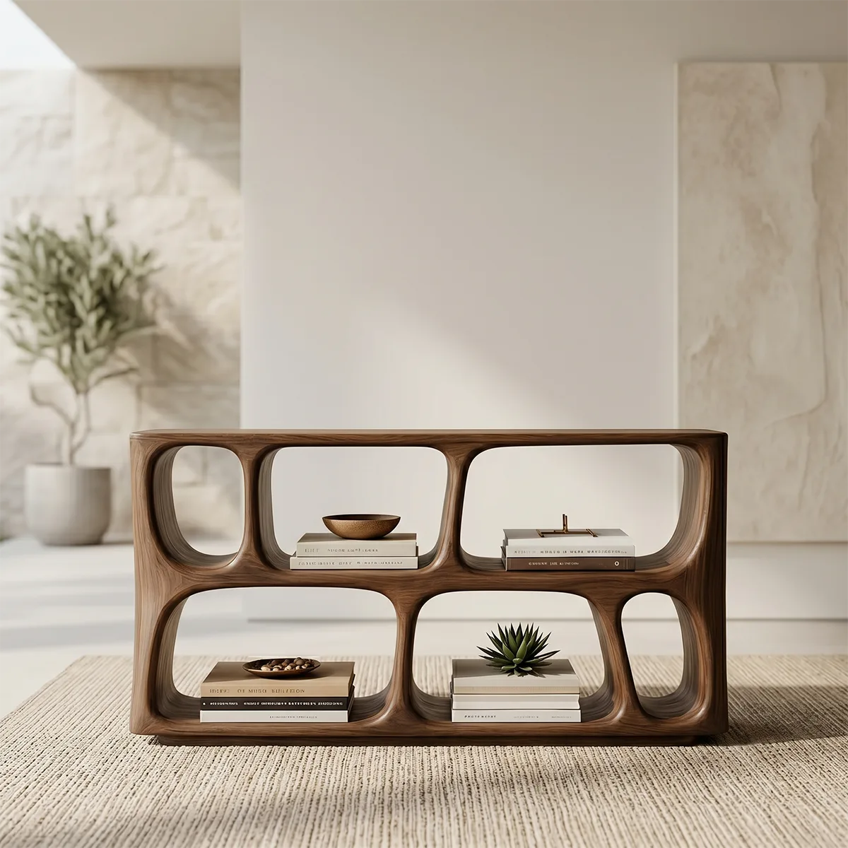 Wood Sofa Table, Console Table Behind Sofa, Organic Modern Storage Console Table HL020-5681